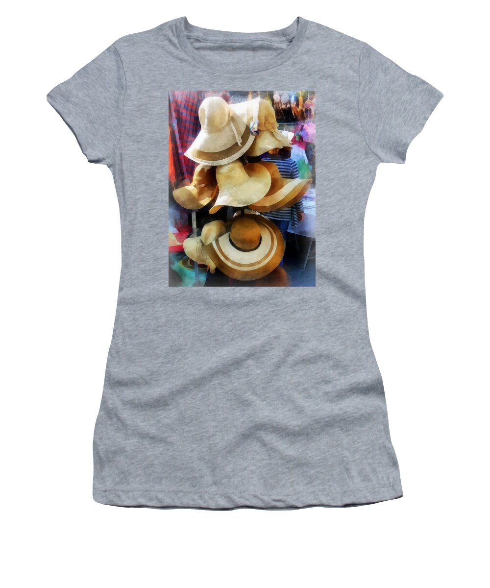 Hat Women's T-Shirt featuring the photograph Straw Hats by Susan Savad
