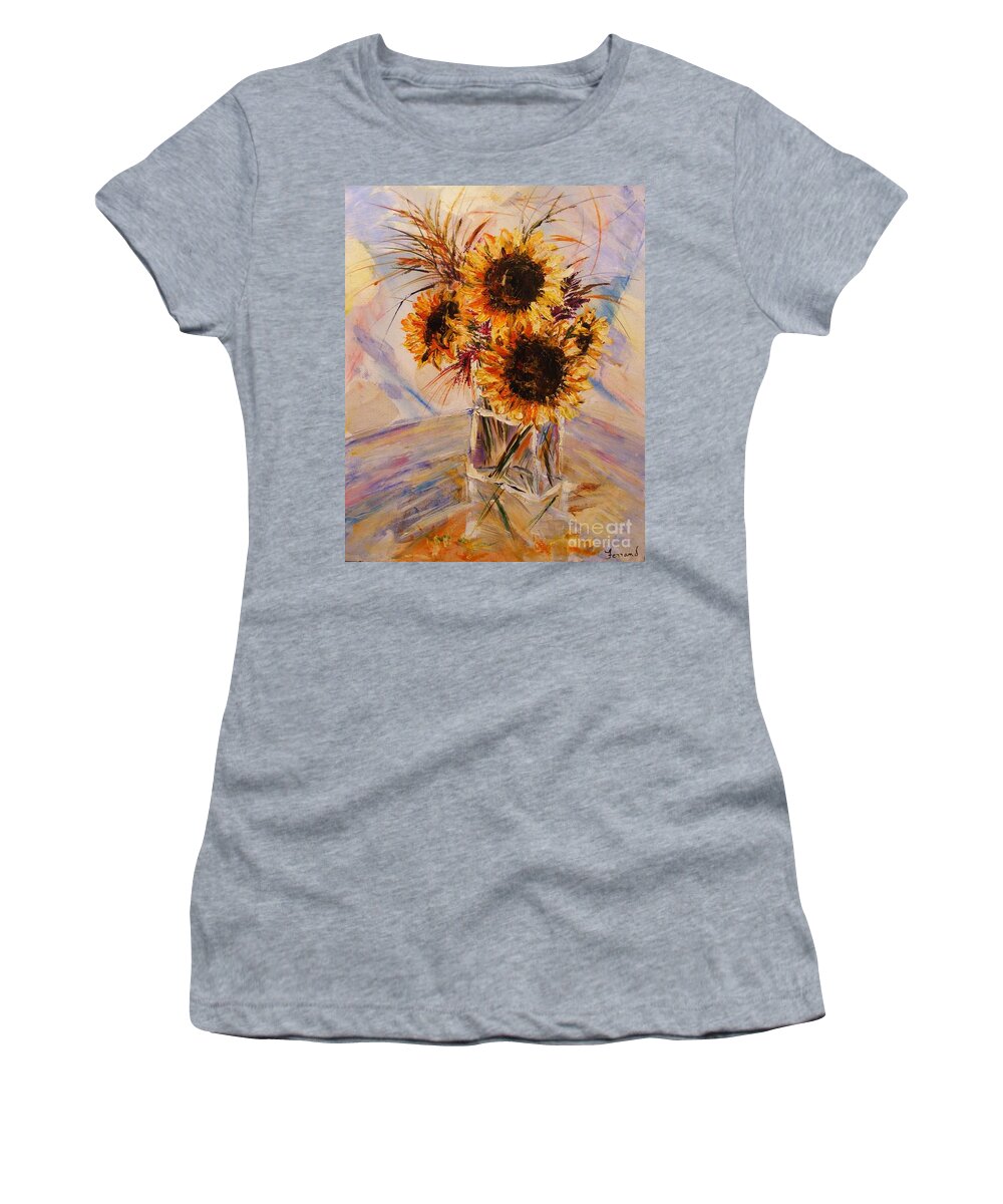 Flowers Women's T-Shirt featuring the painting Sunflowers by Karen Ferrand Carroll