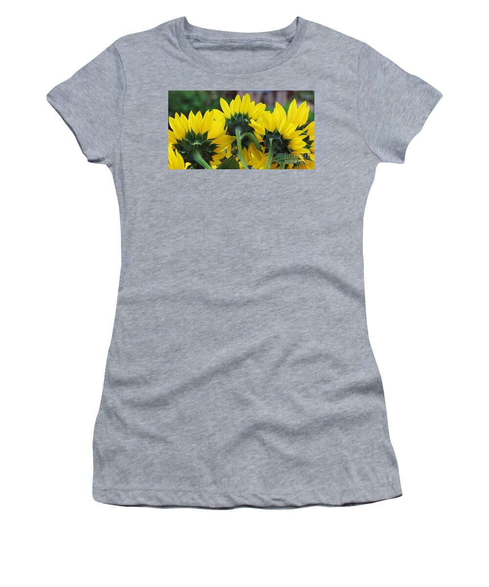 Sunflowers Details Yellow Behind Women's T-Shirt featuring the photograph Sunflowers by Michele Penner