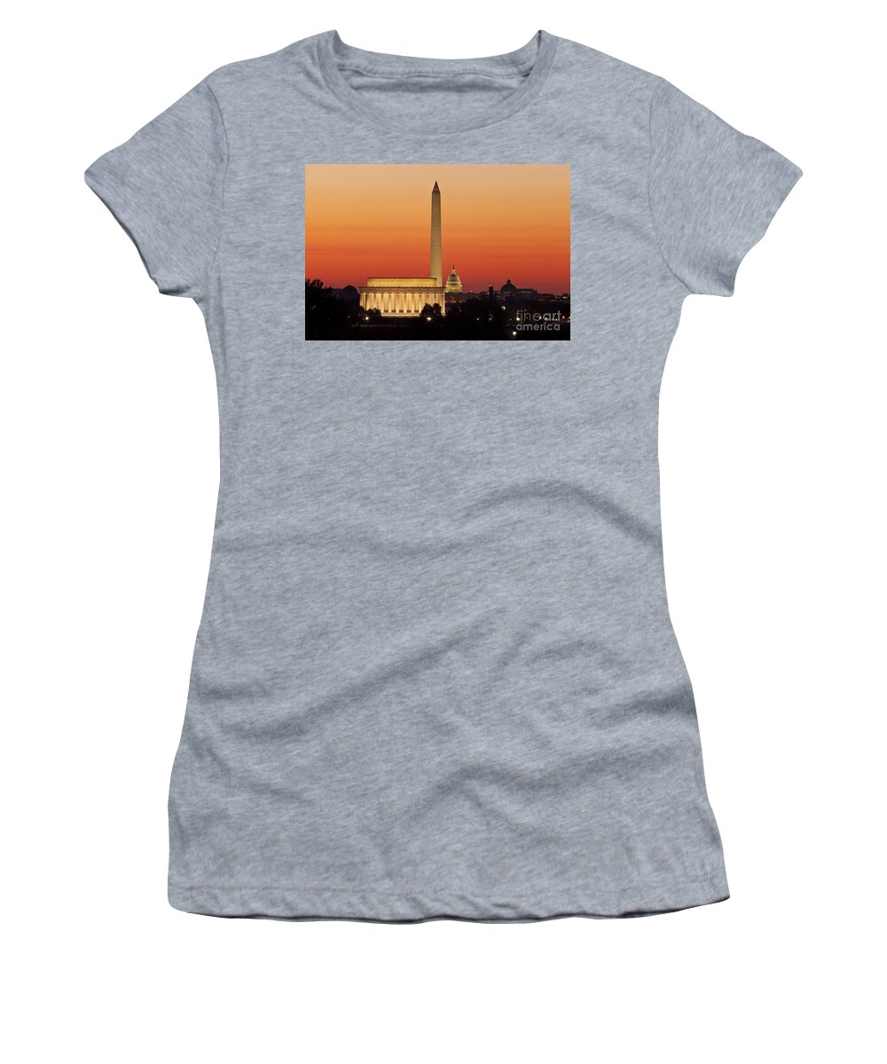 Washington Dc Women's T-Shirt featuring the photograph Sunrise over Washington DC by Brian Jannsen