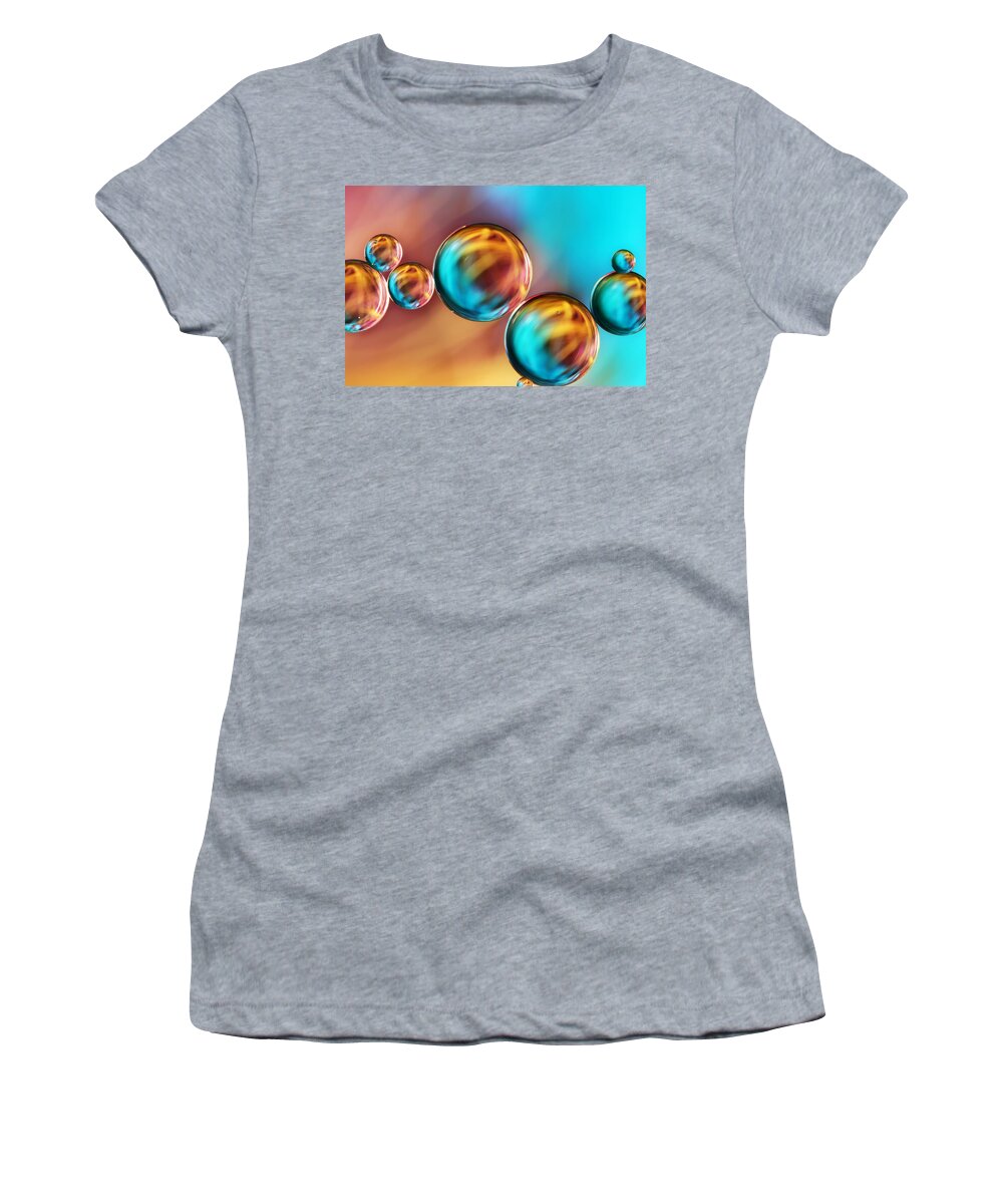 Oil Women's T-Shirt featuring the photograph Techno-coloured Bubble Abstract by Sharon Johnstone