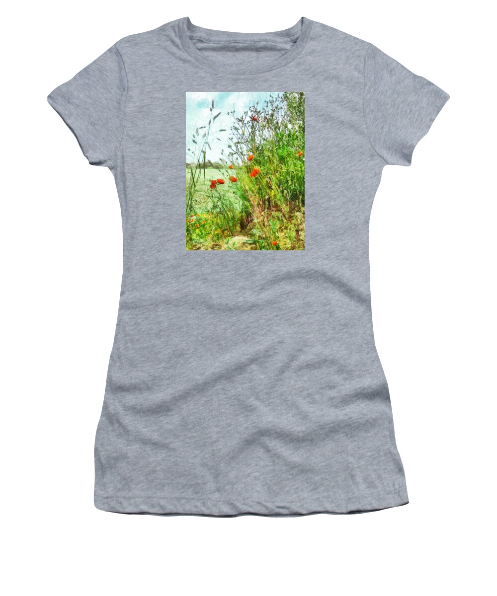 Field Women's T-Shirt featuring the digital art The Edge of the Field by Steve Taylor