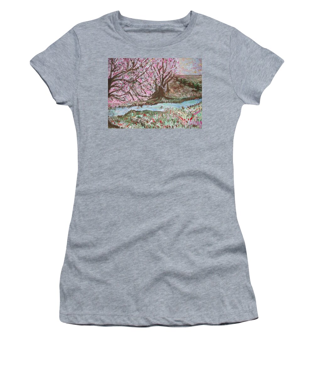 Tree Women's T-Shirt featuring the painting The Pink Tree by Clare Ventura