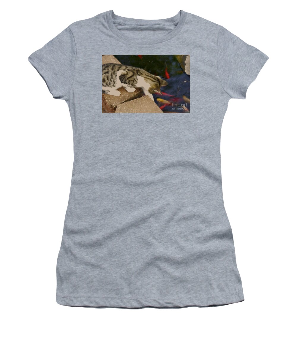 Animal Women's T-Shirt featuring the photograph Trying To Catch The Fish by Donna Brown