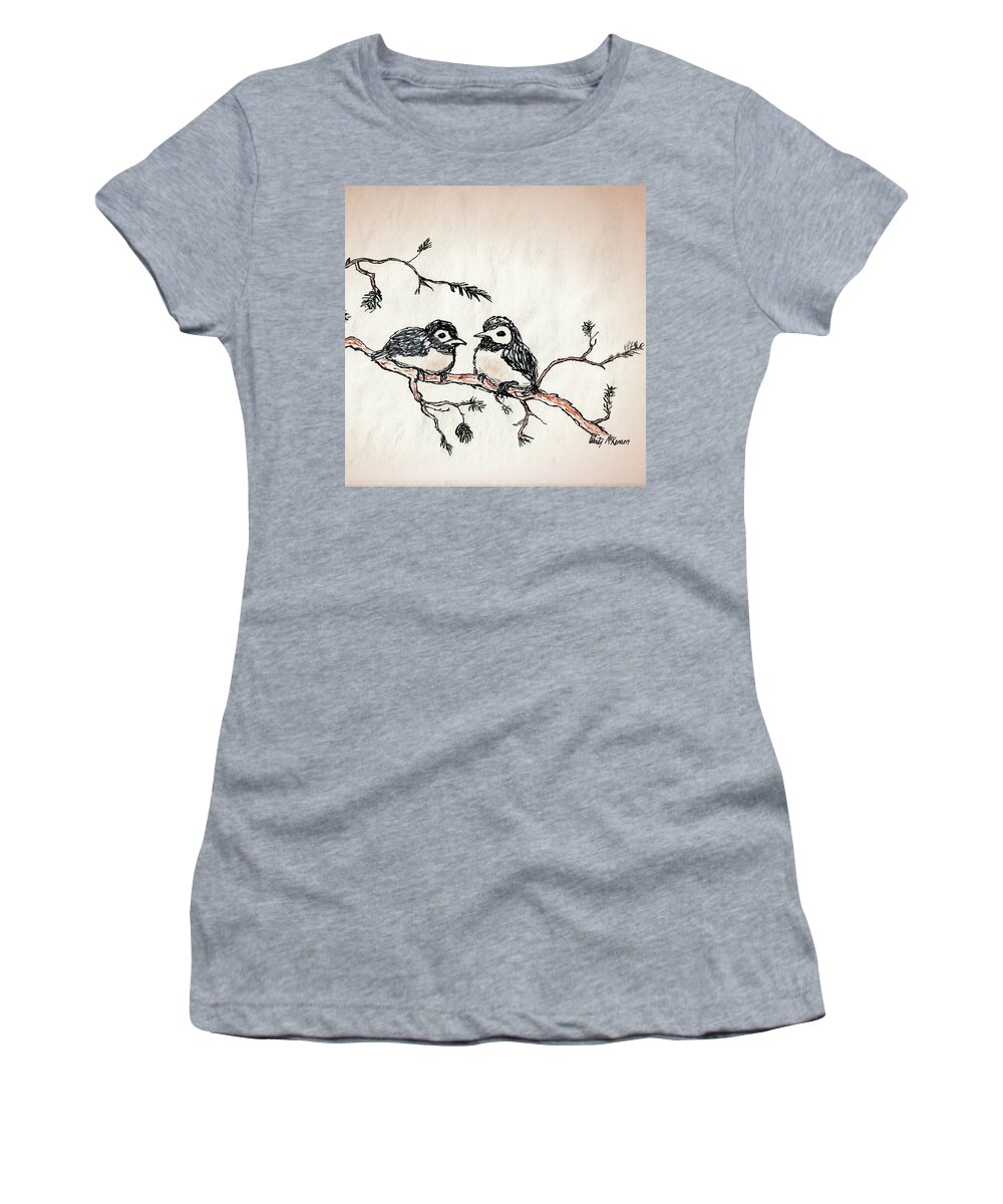 Colored Markers Women's T-Shirt featuring the drawing Two Birds by Wendy McKennon