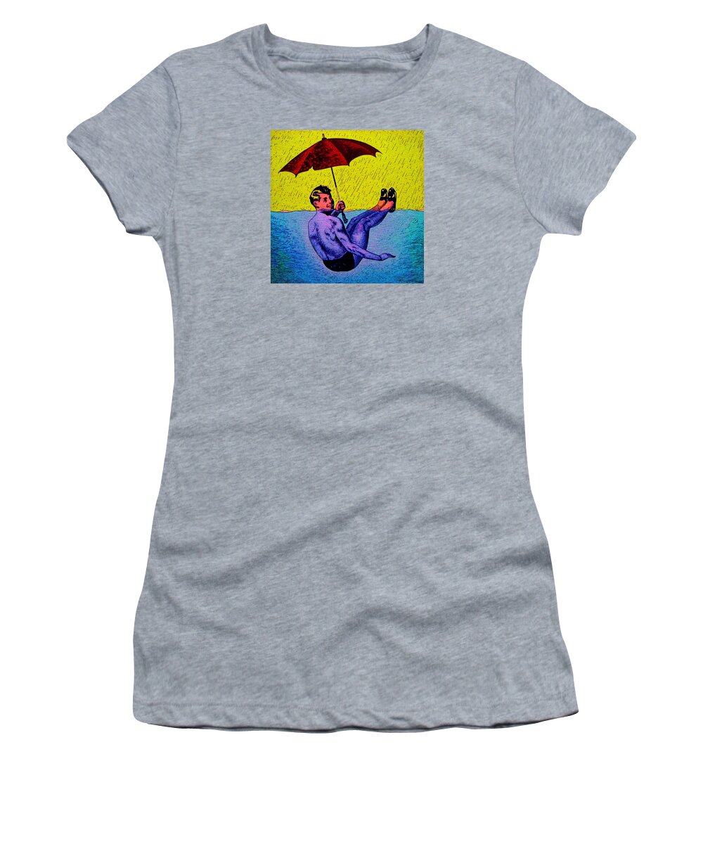 Painting Women's T-Shirt featuring the painting Umbrellaman by Steve Fields