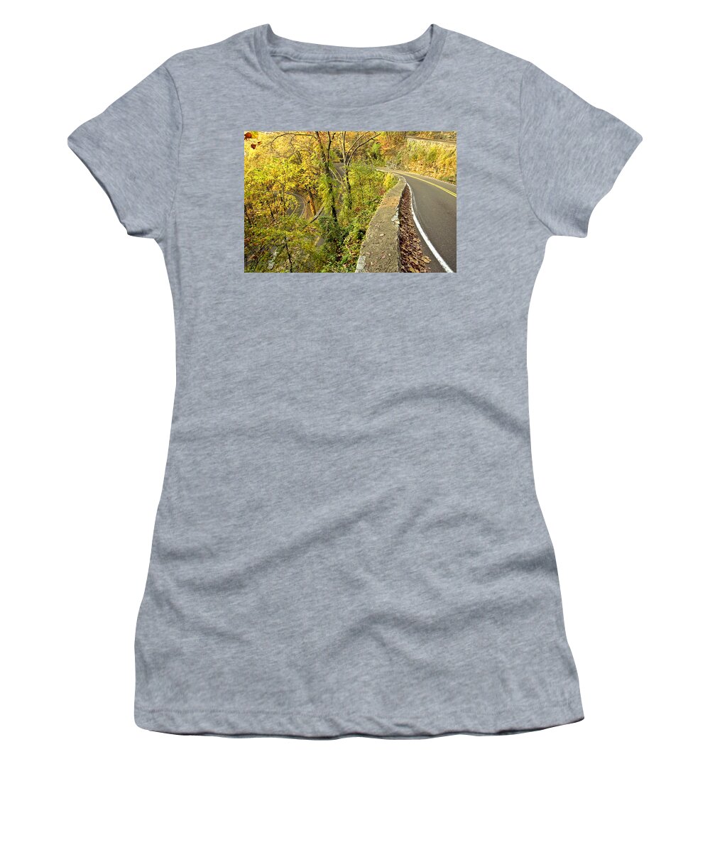 W Road Women's T-Shirt featuring the photograph W Road in Autumn by Tom and Pat Cory