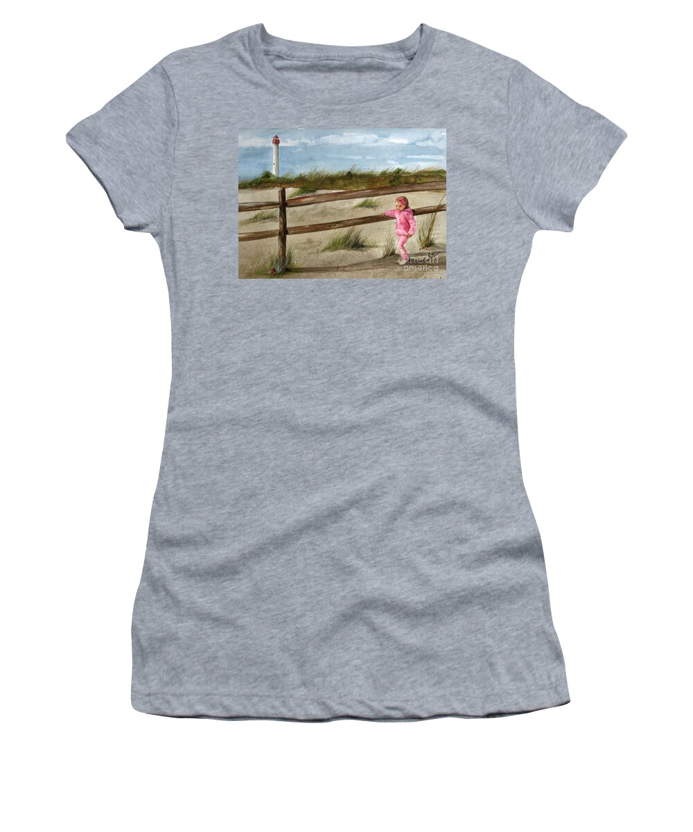 Cape May Lighthouse Women's T-Shirt featuring the painting Walking at Cape May Light by Nancy Patterson