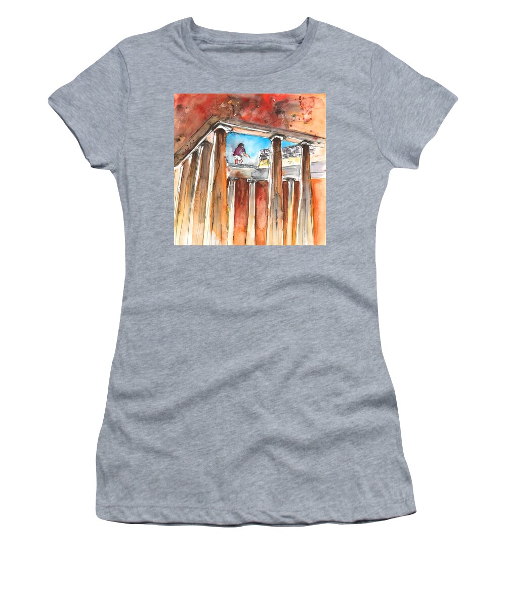 Travel Sketch Women's T-Shirt featuring the painting Window to Life by Miki De Goodaboom