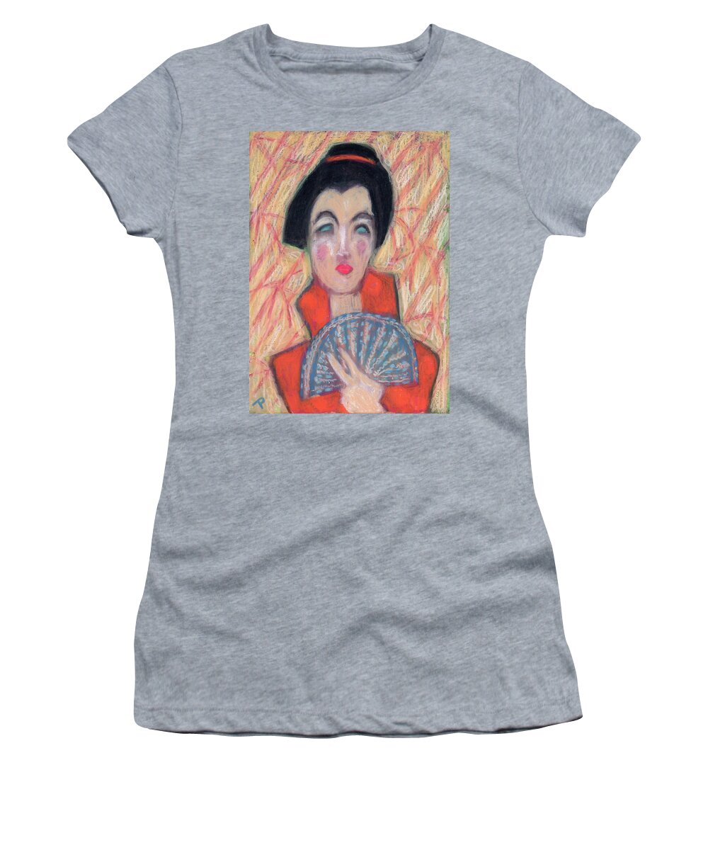 Crayon Women's T-Shirt featuring the painting Woman with Fan by Todd Peterson