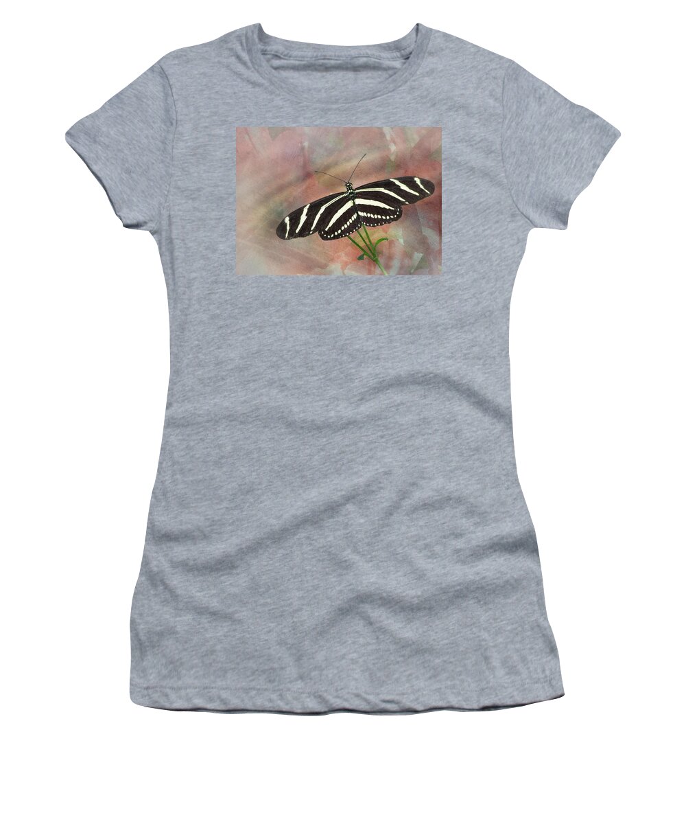 Zebra Women's T-Shirt featuring the photograph Zebra Longwing Butterfly-3 by Rudy Umans