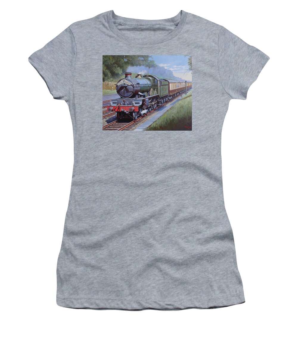 Castle Women's T-Shirt featuring the painting Castle class in Sonning cutting by Mike Jeffries