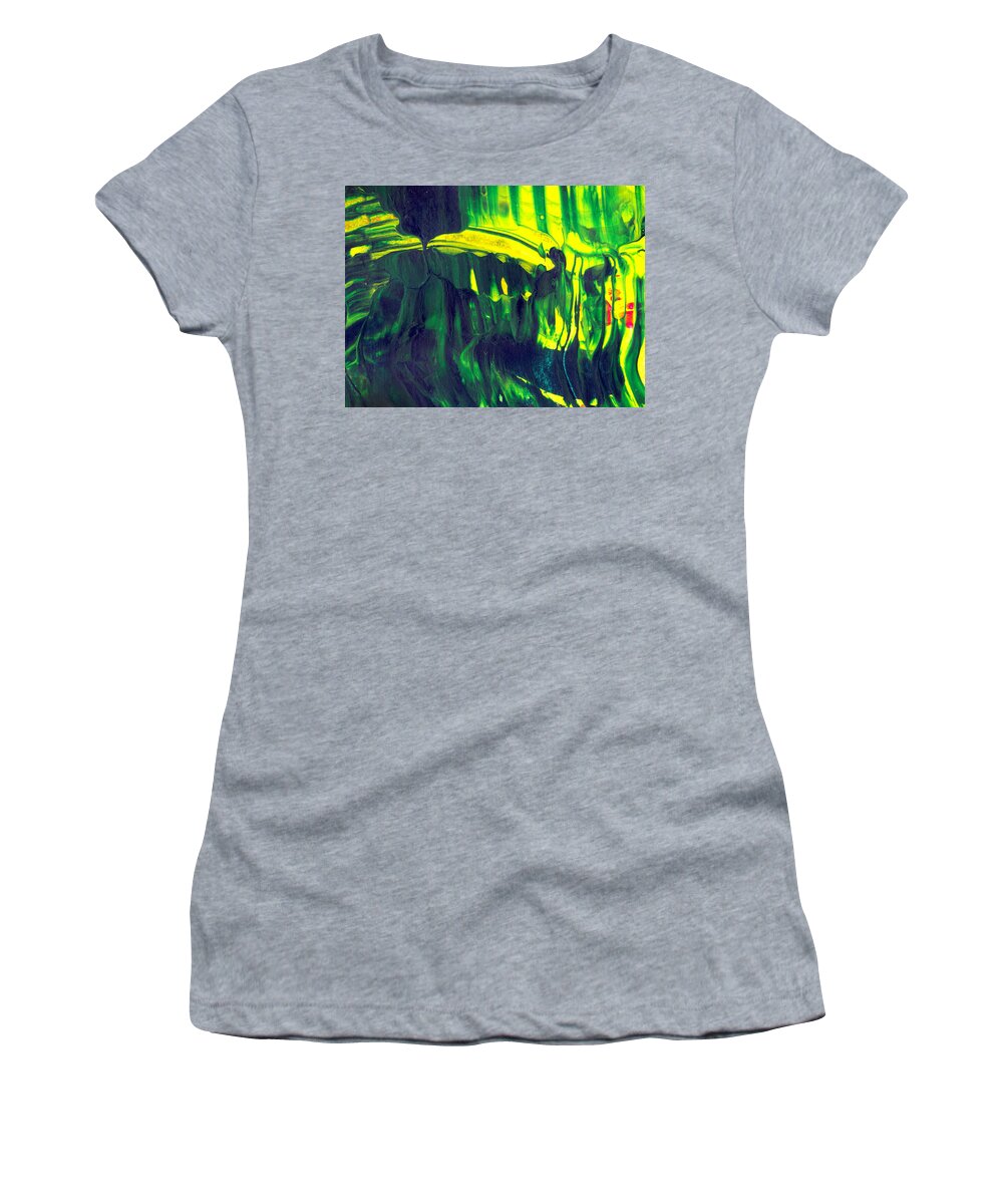 Abstract Women's T-Shirt featuring the painting First Date - Green Abstract Mixed Media Painting by Modern Abstract
