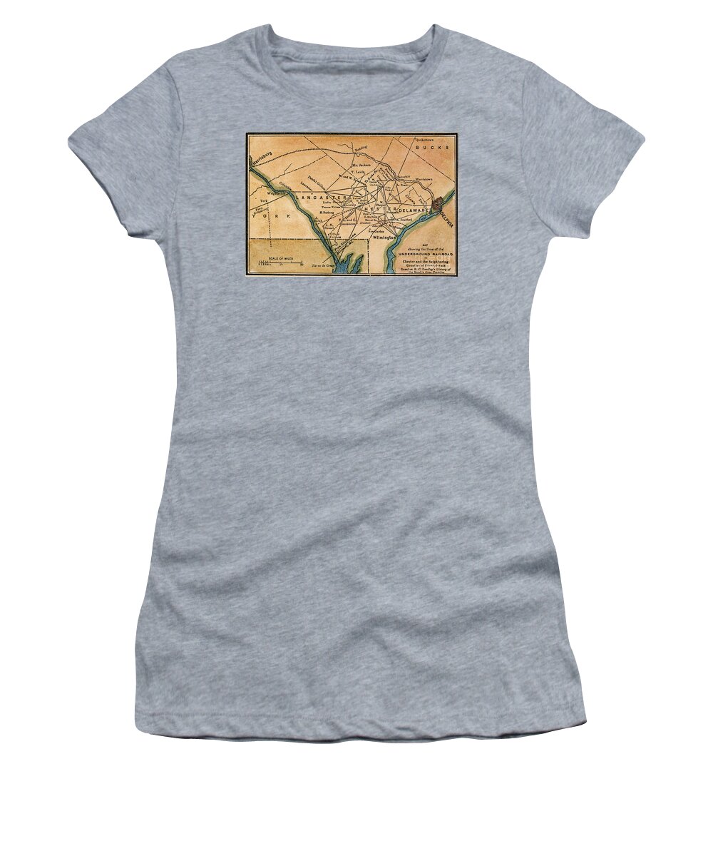 19th Century Women's T-Shirt featuring the drawing Underground Railroad Map #3 by Granger