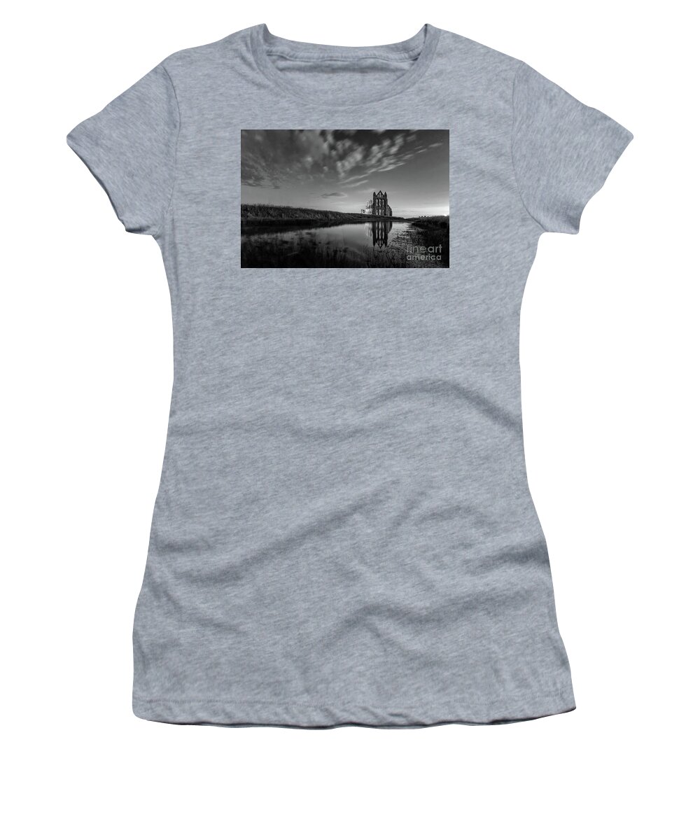 England Women's T-Shirt featuring the photograph 02-29am in Whitby BW by Mariusz Talarek