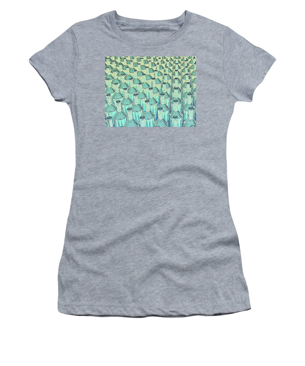 Bottles Women's T-Shirt featuring the digital art Abstract Green Glass Bottles #1 by Phil Perkins