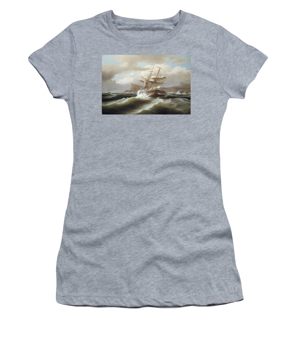 Thomas Birch Women's T-Shirt featuring the painting An American Ship in Distress by Thomas Birch