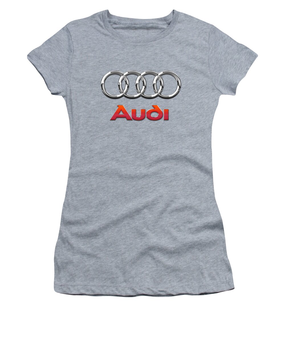 Wheels Of Fortune By Serge Averbukh Women's T-Shirt featuring the photograph Audi - 3D Badge on Red #1 by Serge Averbukh