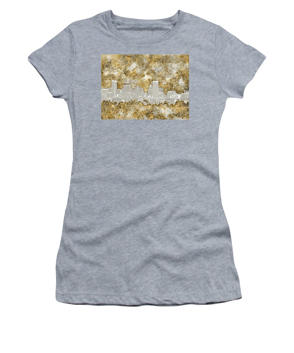 Baltimore Women's T-Shirt featuring the painting Baltimore Skyline Watercolor 13 #1 by Bekim M