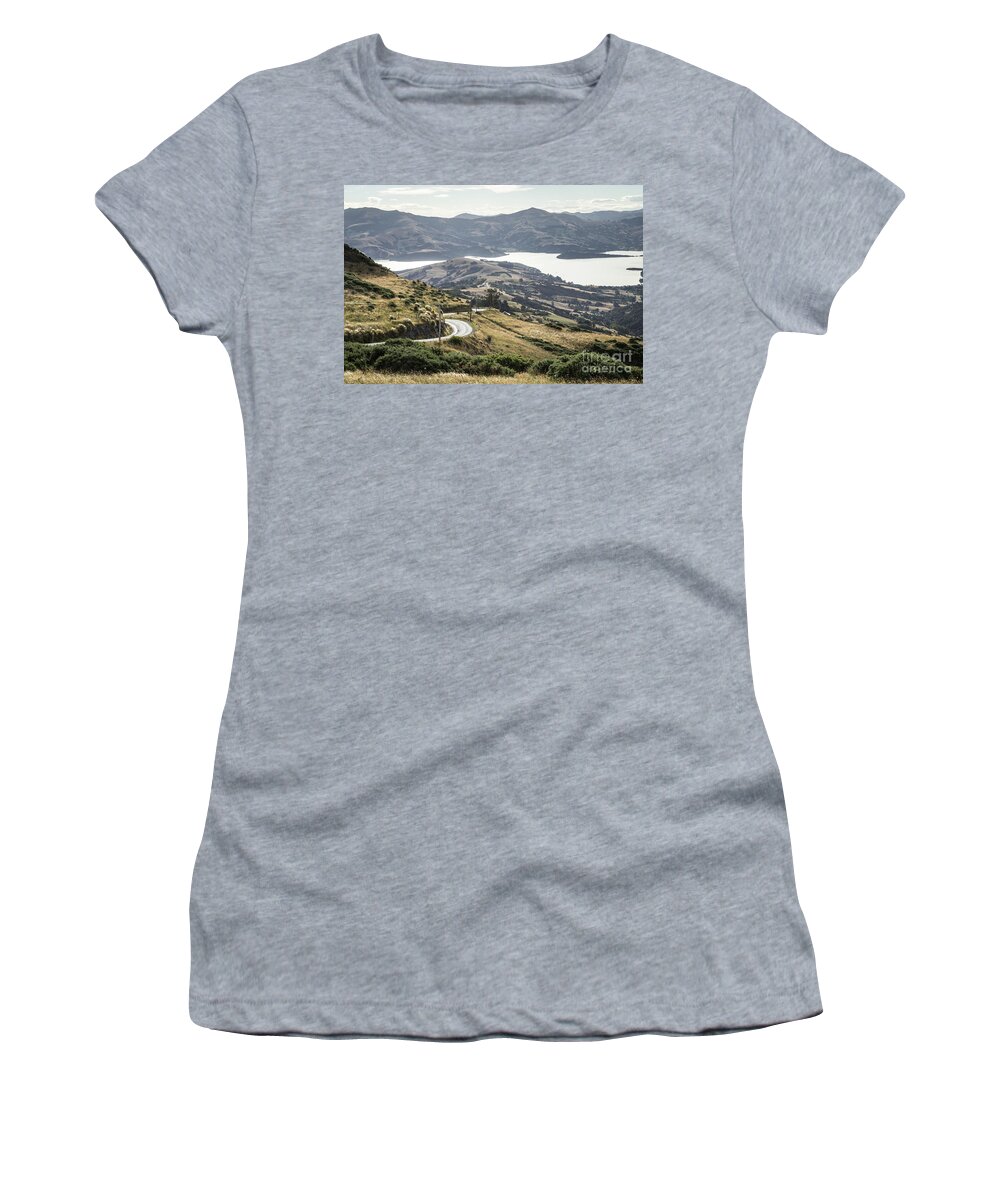 Banks Peninsula Women's T-Shirt featuring the photograph Banks peninsula near Chirstchurch in New Zealand #1 by Didier Marti