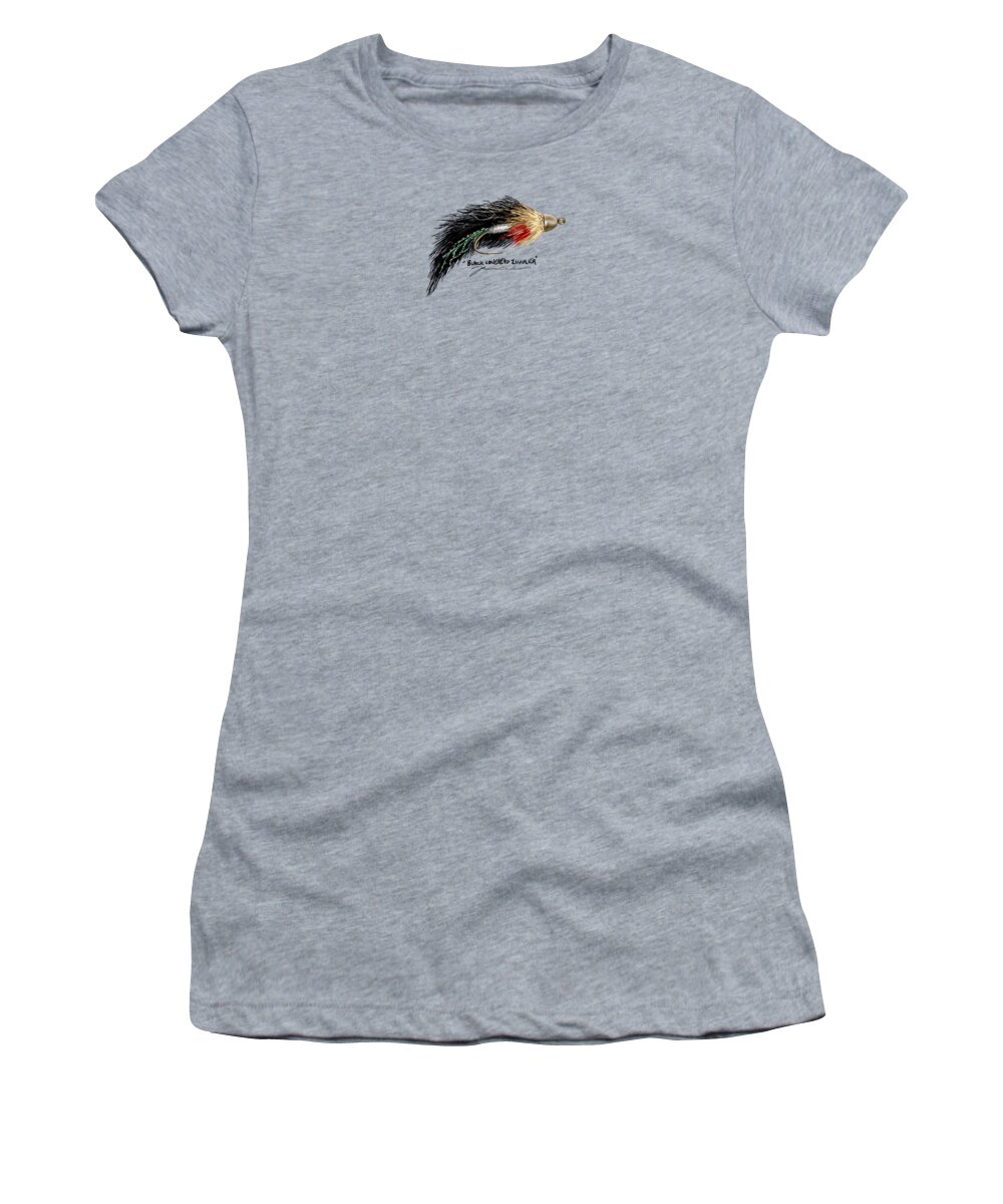 Fly Women's T-Shirt featuring the painting Black Conehead Zuddler #1 by Jean Pacheco Ravinski