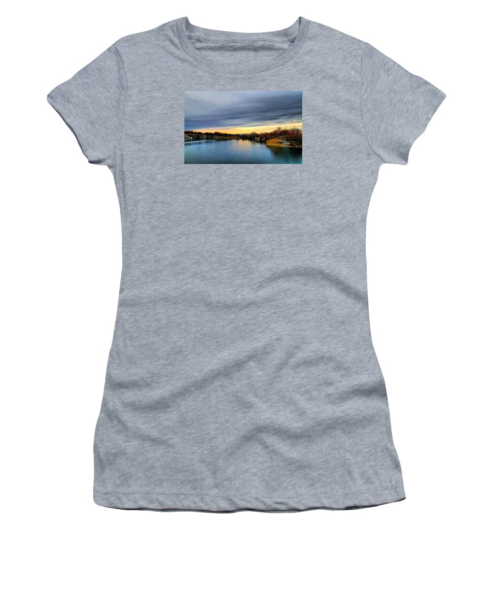 Landscape Women's T-Shirt featuring the photograph Cloudy Autumn Sunset by Lilia D