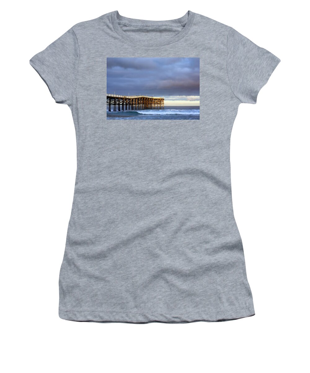San Diego Women's T-Shirt featuring the photograph Dark and Light At Crystal Pier San Diego Coast by Joseph S Giacalone