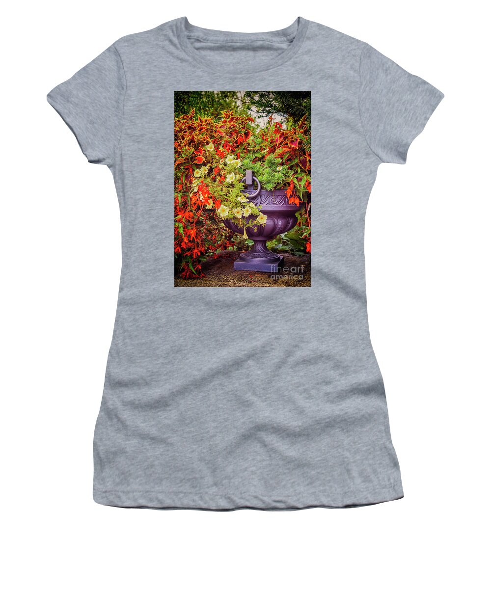 Outdoor Women's T-Shirt featuring the photograph Decorative Flower Vase In Garden #1 by Ariadna De Raadt