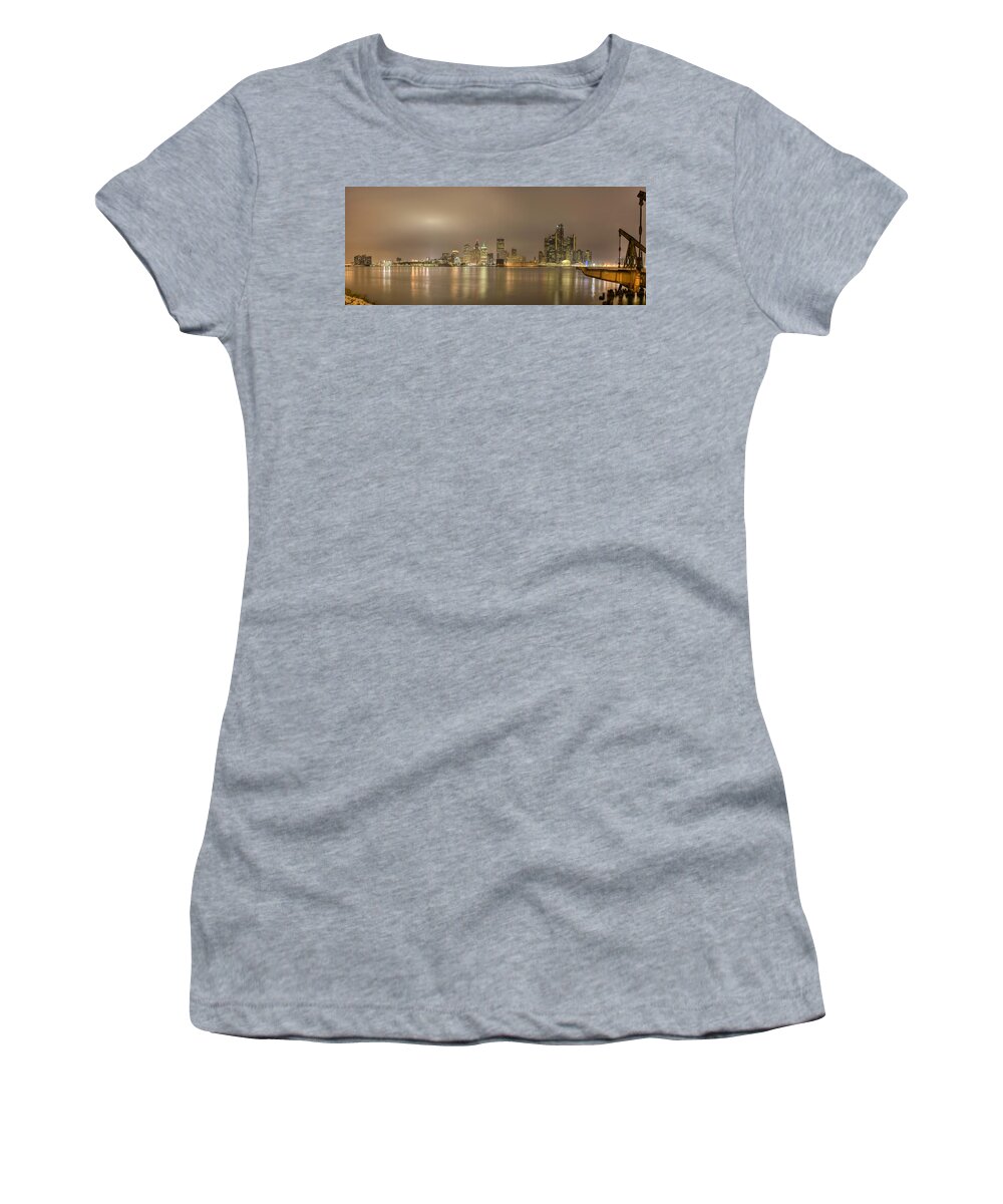 Detroit Women's T-Shirt featuring the photograph Detroit at night #1 by Andreas Freund