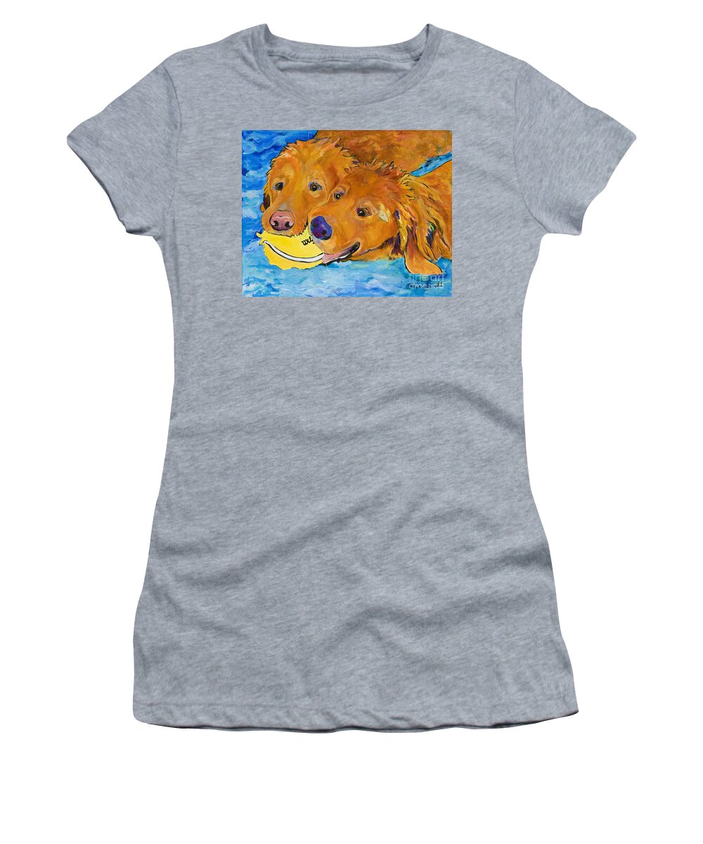 Golden Retriever Women's T-Shirt featuring the painting Double Your Pleasure #1 by Pat Saunders-White