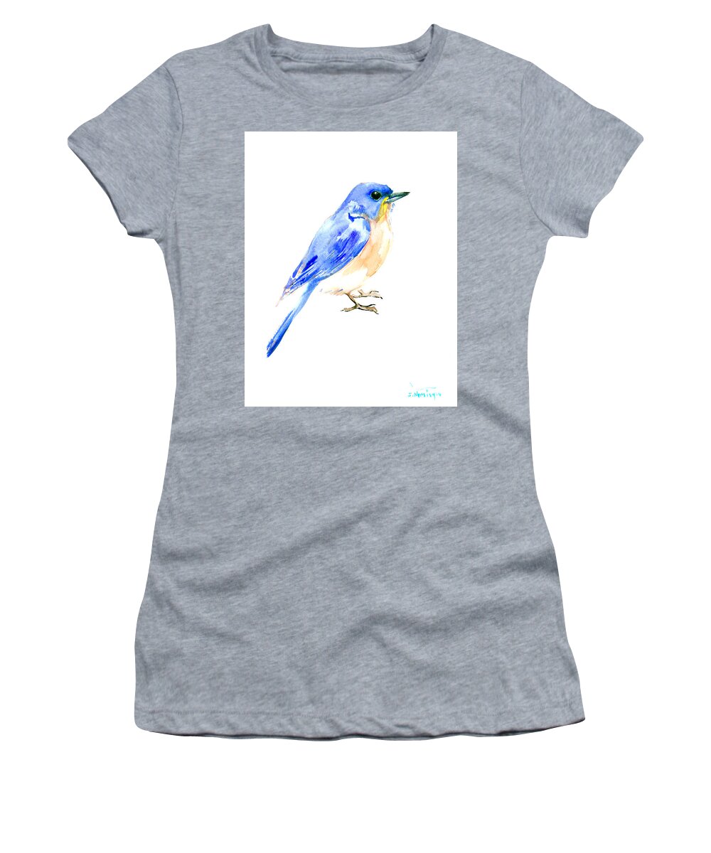 Bluebird Women's T-Shirt featuring the painting Eastern Bluebird #1 by Suren Nersisyan