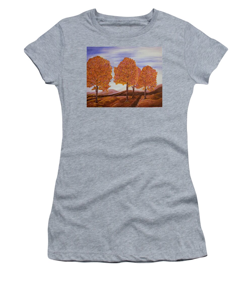 Fall Women's T-Shirt featuring the painting Fall Trees #1 by Outside the door By Patt