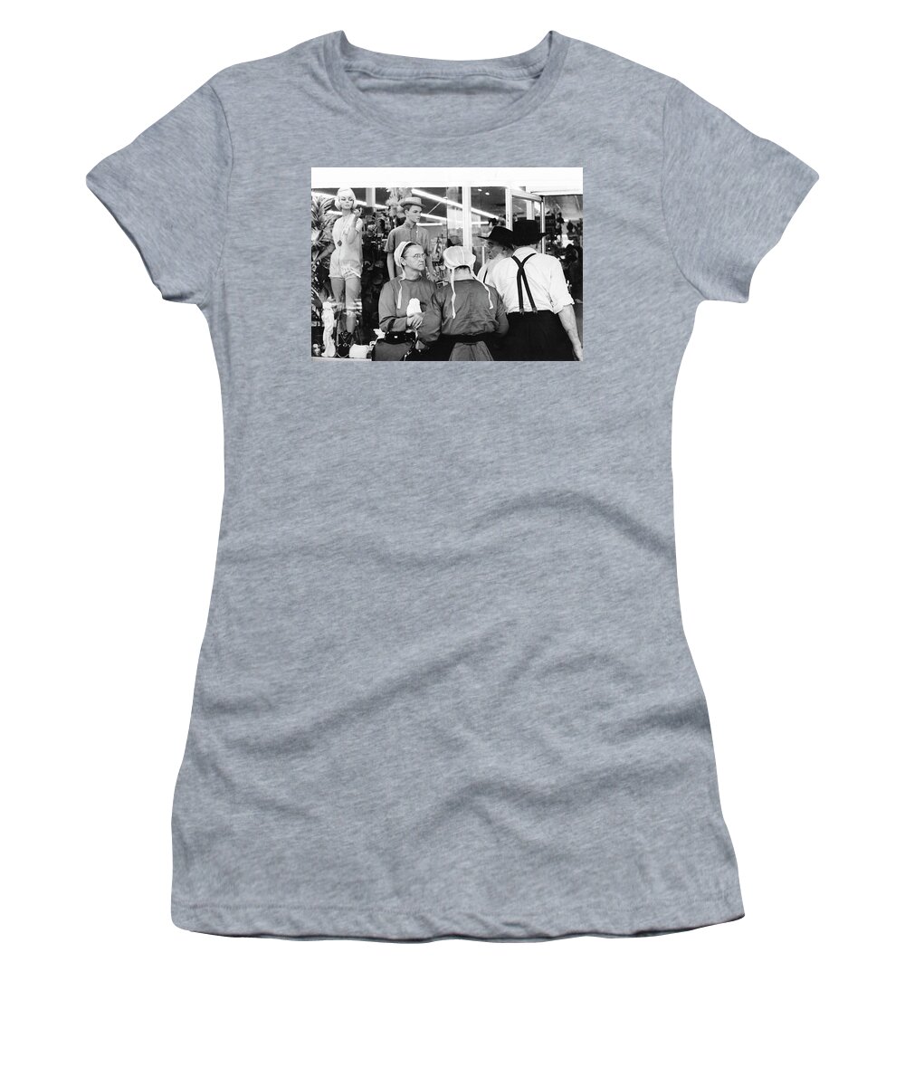 Film Homage Harrison Ford Witness 1985 Amish El Con Shopping Center Tucson Arizona 1968-2008 Women's T-Shirt featuring the photograph Film Homage Harrison Ford Witness 1985 Amish El Con Shopping Center Tucson Arizona 1968-2008 #2 by David Lee Guss