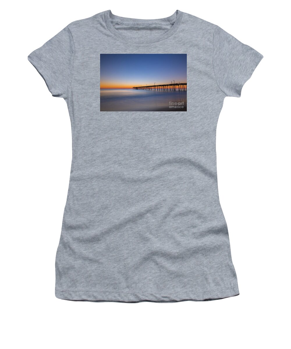 Nags Head Fishing Pier Women's T-Shirt featuring the photograph Fishing Pier Sunrise #1 by Michael Ver Sprill