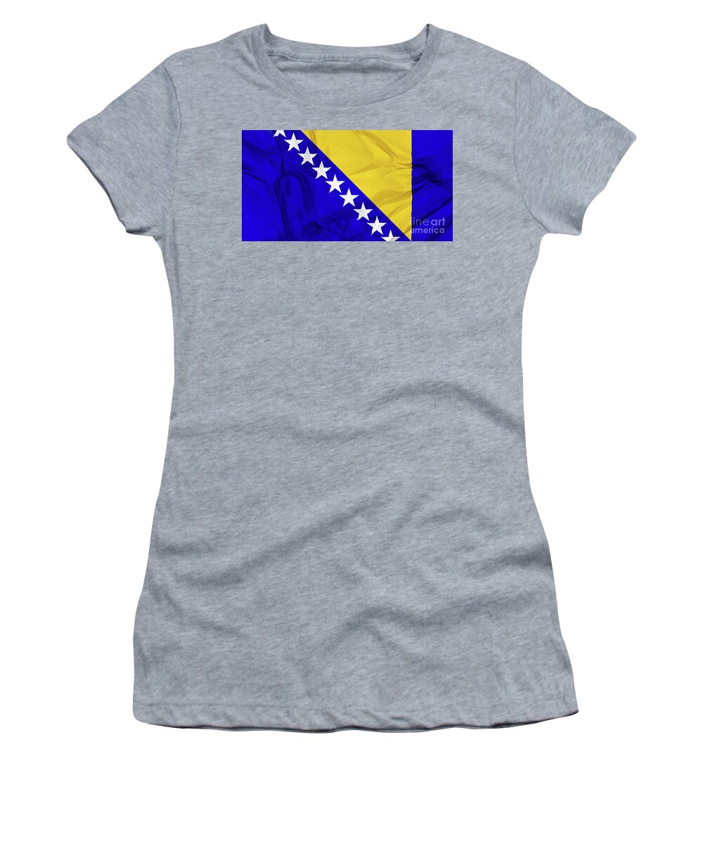 Bosnia Women's T-Shirt featuring the digital art Flag of Bosnia #1 by Benny Marty