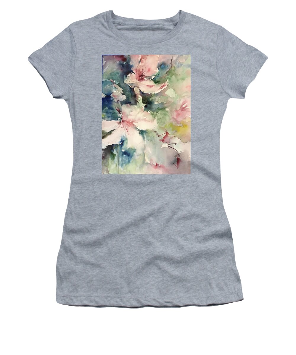 Flowers Women's T-Shirt featuring the painting Flower Series 2017 #1 by Robin Miller-Bookhout