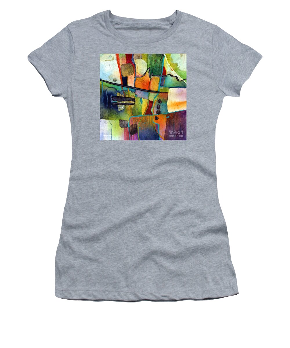 Abstract Women's T-Shirt featuring the painting Fluvial Mosaic - Red by Hailey E Herrera