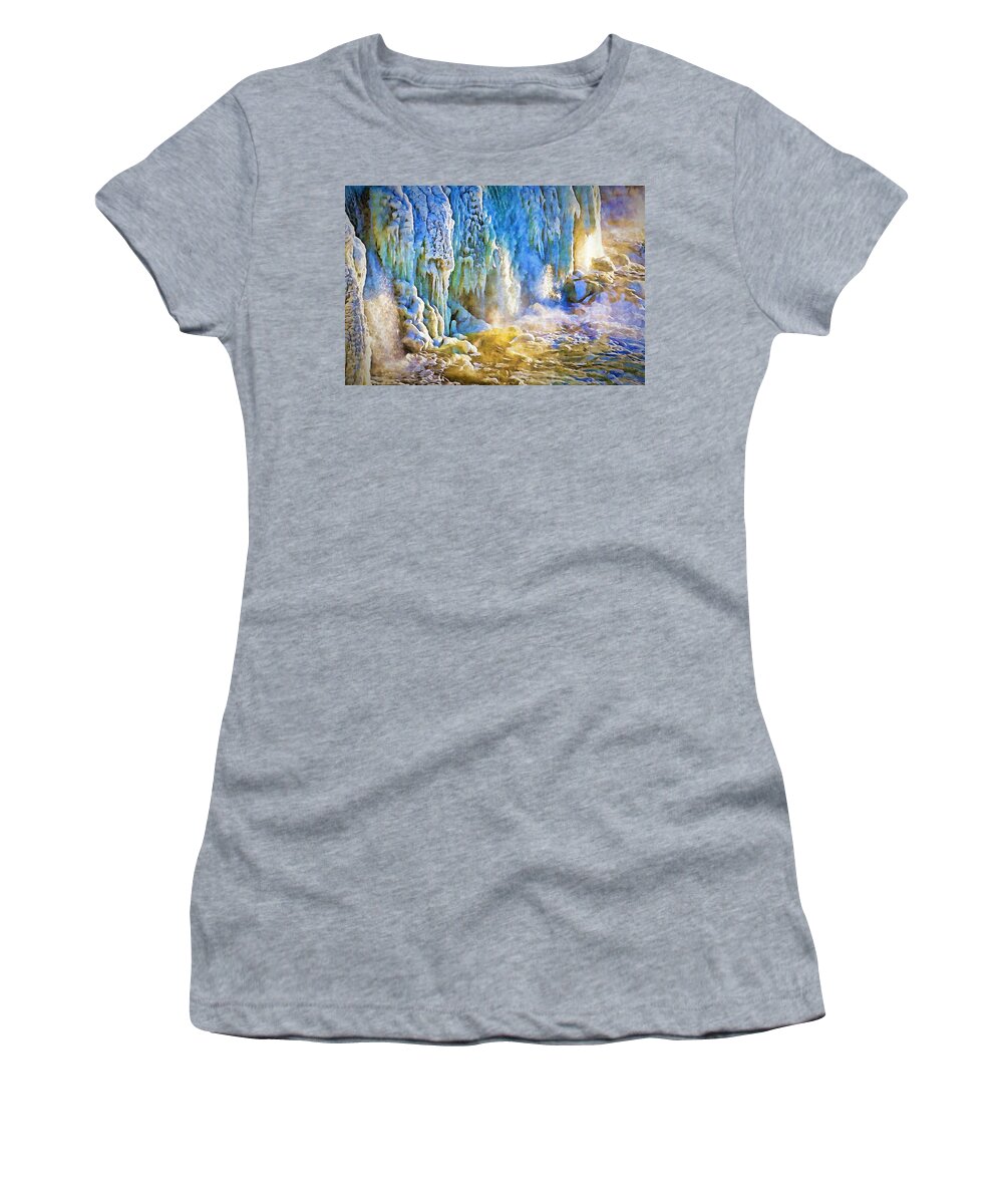 Waterfalls Women's T-Shirt featuring the photograph Frozen Waterfall #1 by Tatiana Travelways