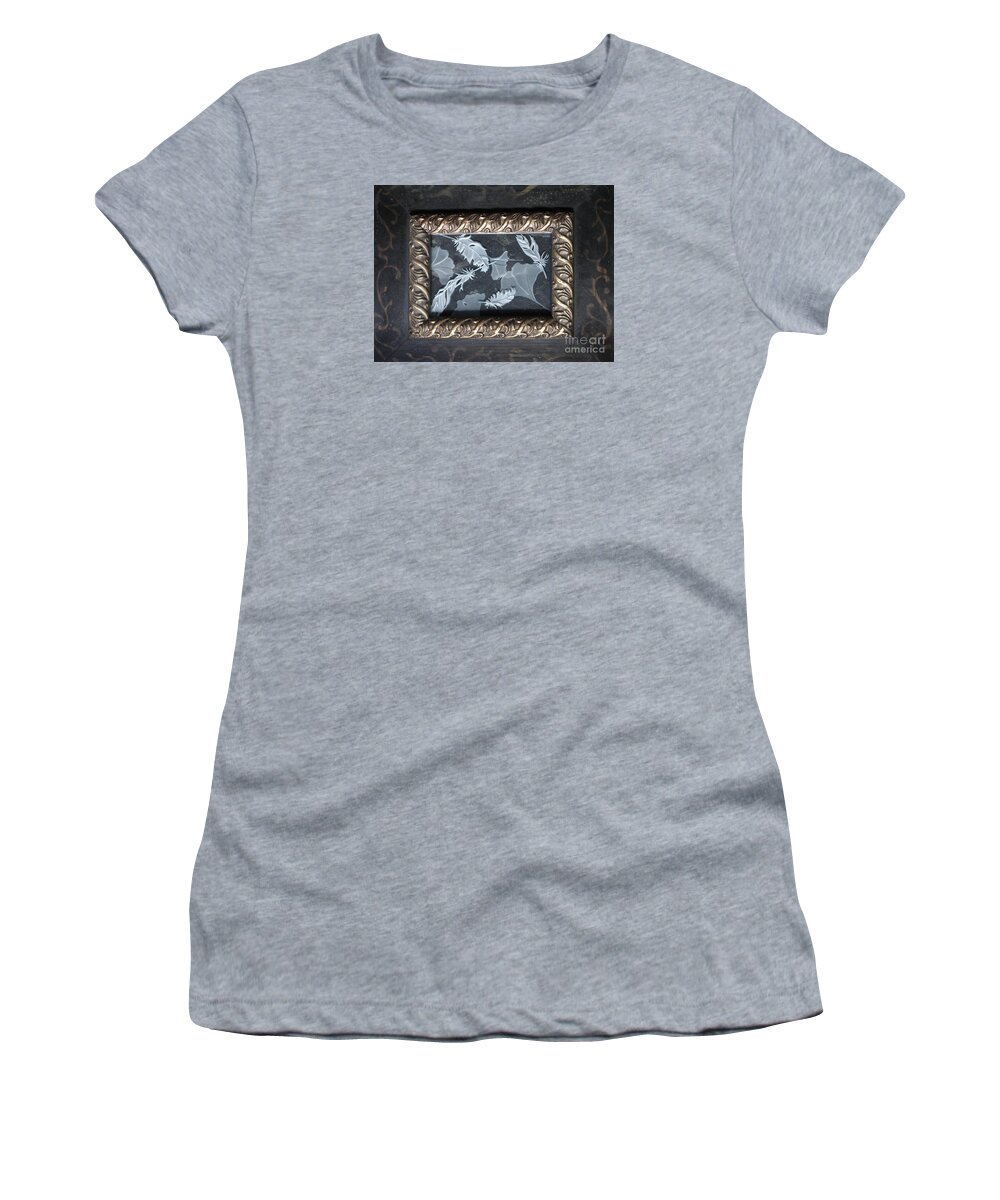 Black Women's T-Shirt featuring the glass art Ginko Leaves and Feathers by Alone Larsen