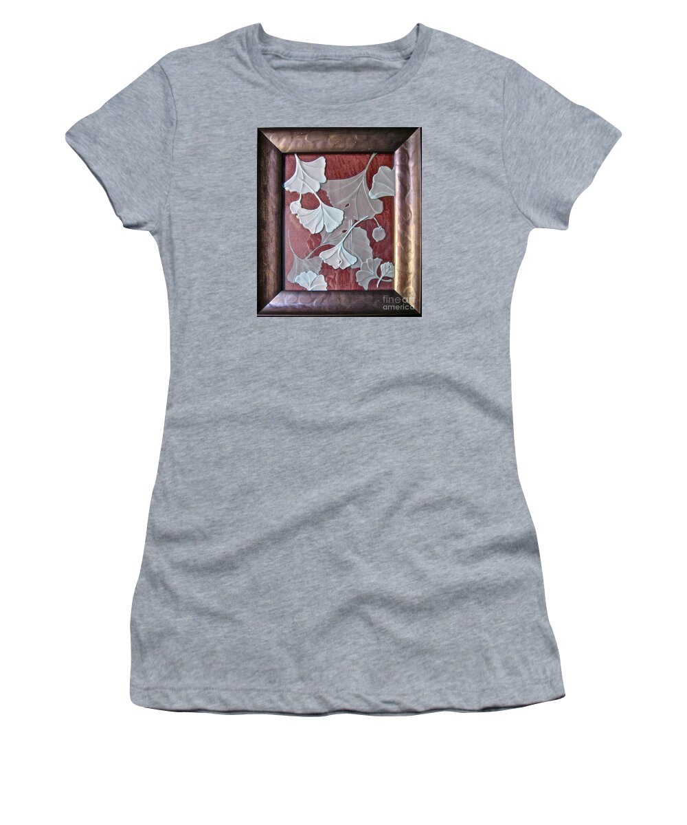 Red Women's T-Shirt featuring the glass art Ginko Leaves on Red #2 by Alone Larsen