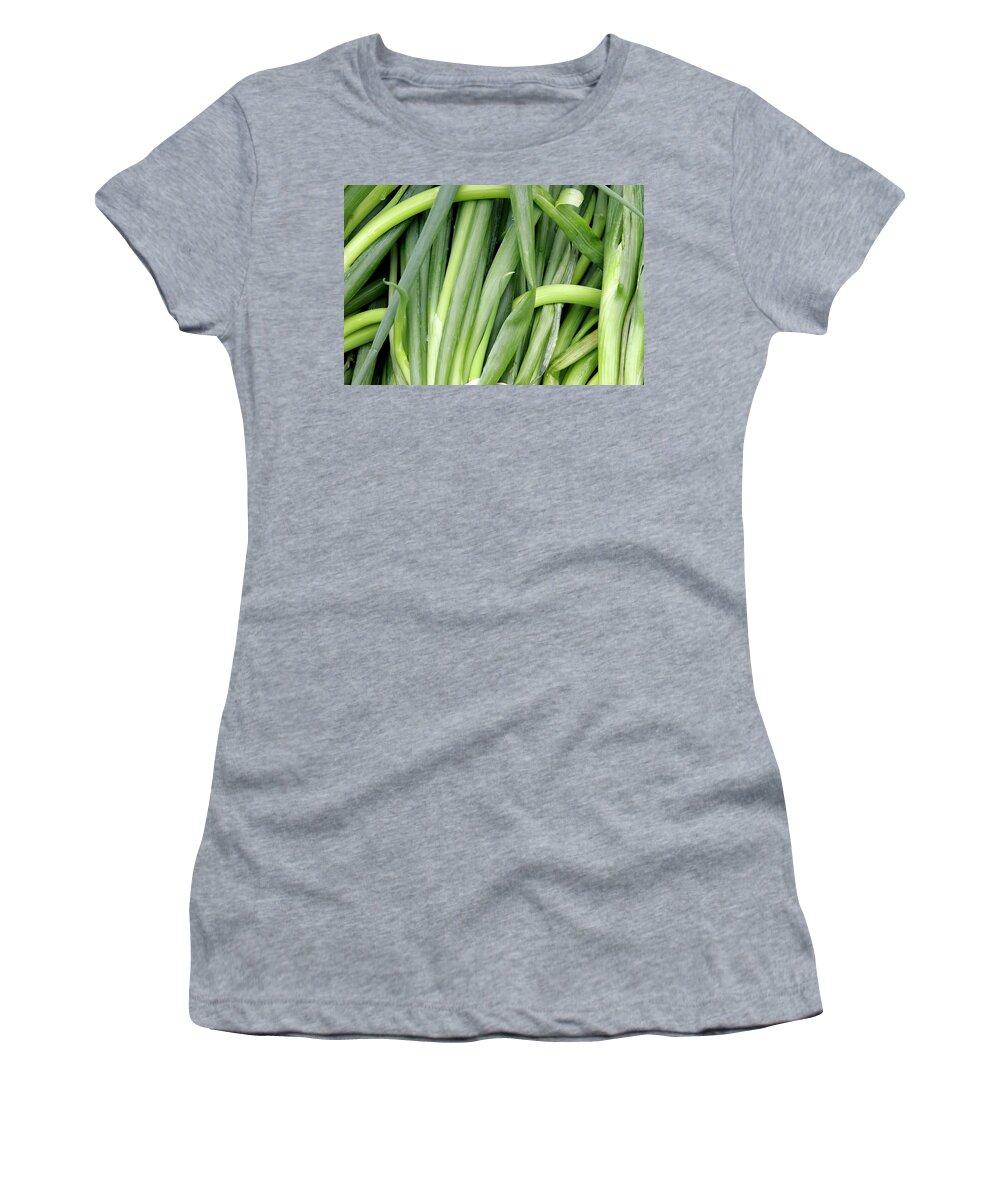 Shallots Women's T-Shirt featuring the photograph Green Onion Market Bergen #1 by KG Thienemann