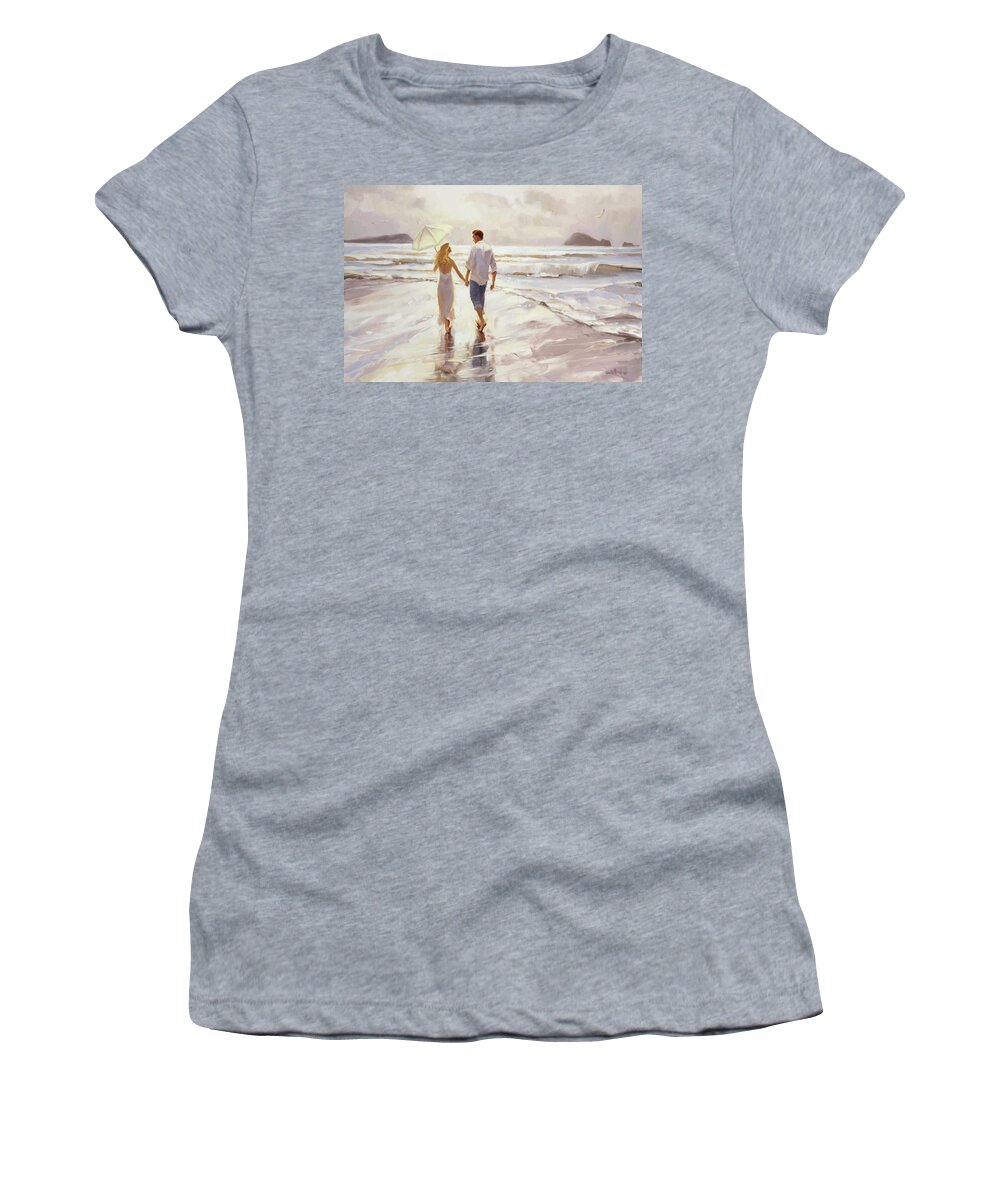 Romantic Women's T-Shirt featuring the painting Hand in Hand by Steve Henderson