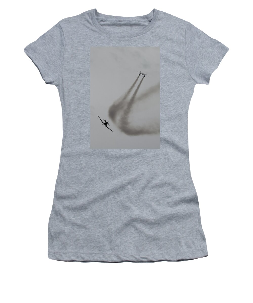Airplane Women's T-Shirt featuring the photograph Historic Airplanes In Mid-Air #1 by Andreas Berthold