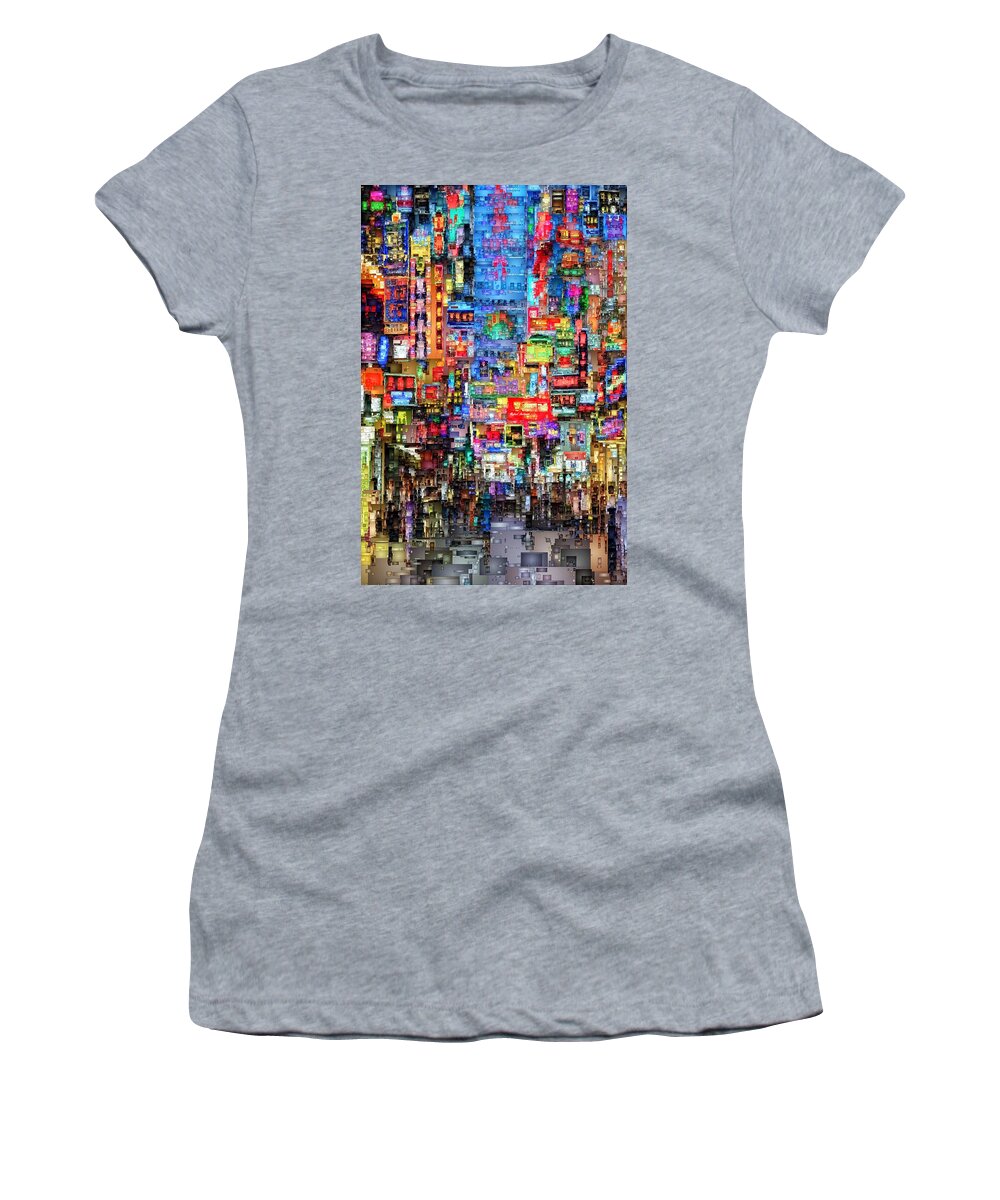 Rafael Salazar Women's T-Shirt featuring the digital art Hong Kong City Nightlife #2 by Rafael Salazar