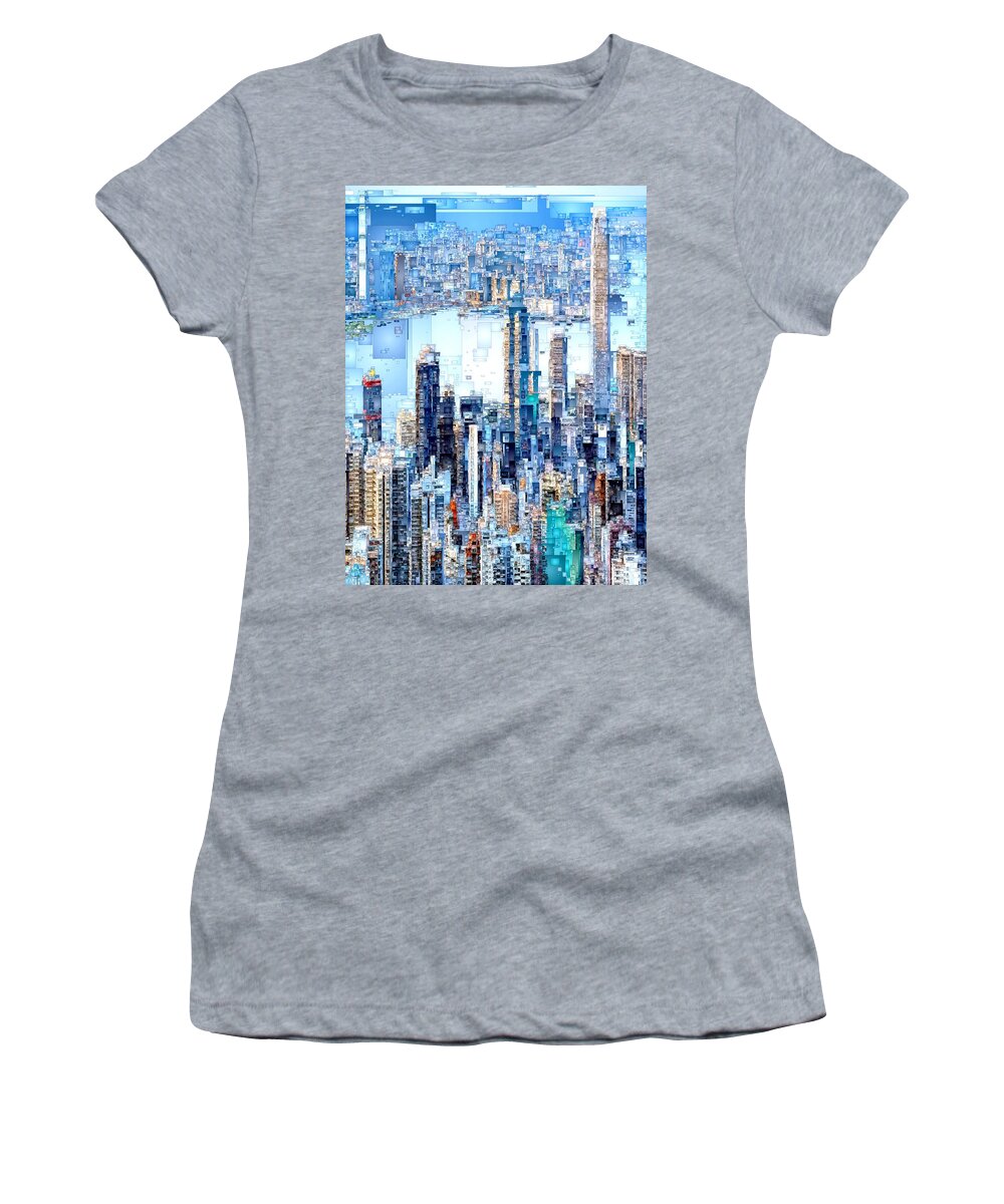 Rafael Salazar Women's T-Shirt featuring the digital art Hong Kong Skyline by Rafael Salazar