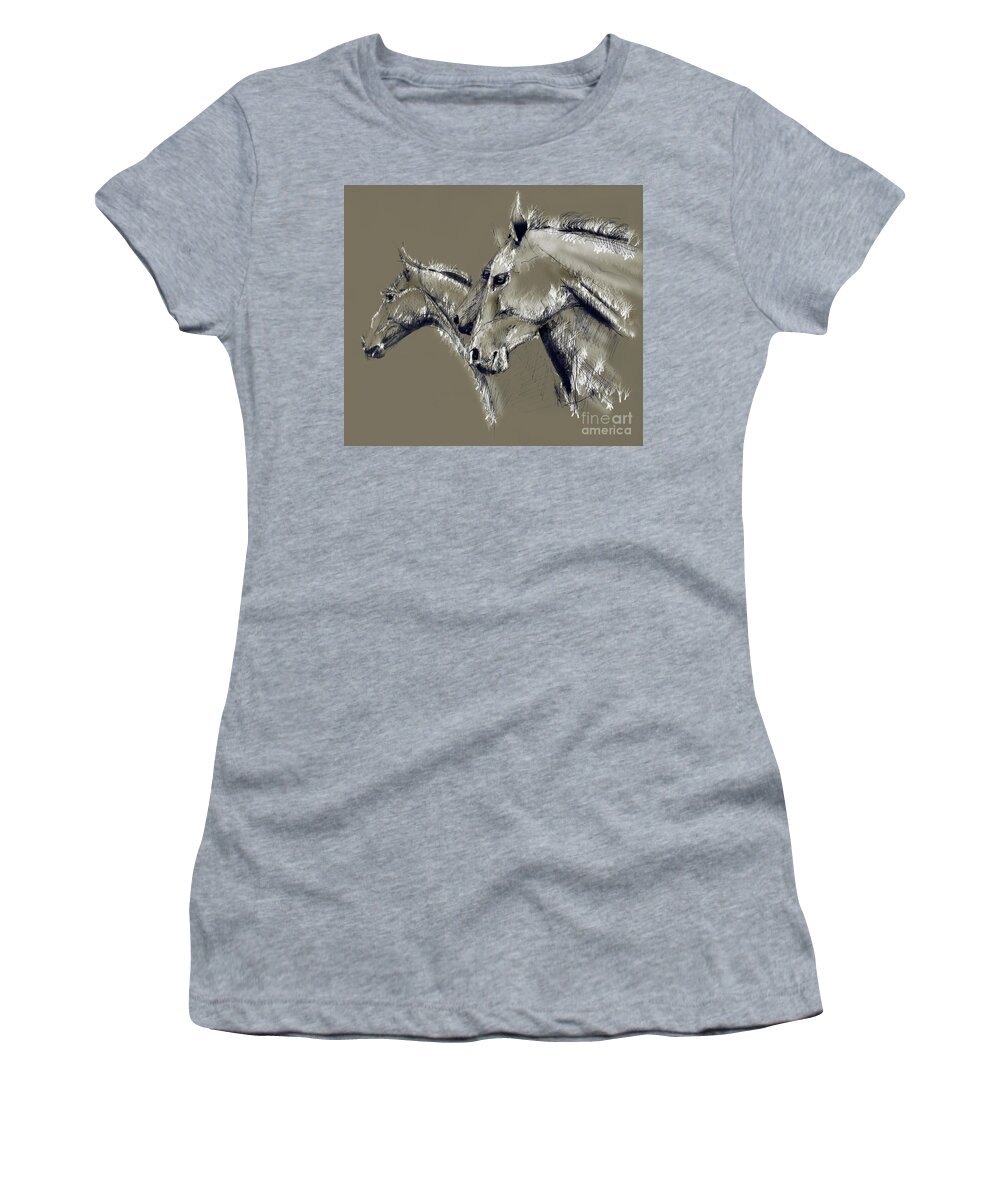 Horse Women's T-Shirt featuring the drawing Horse study #1 by Daliana Pacuraru