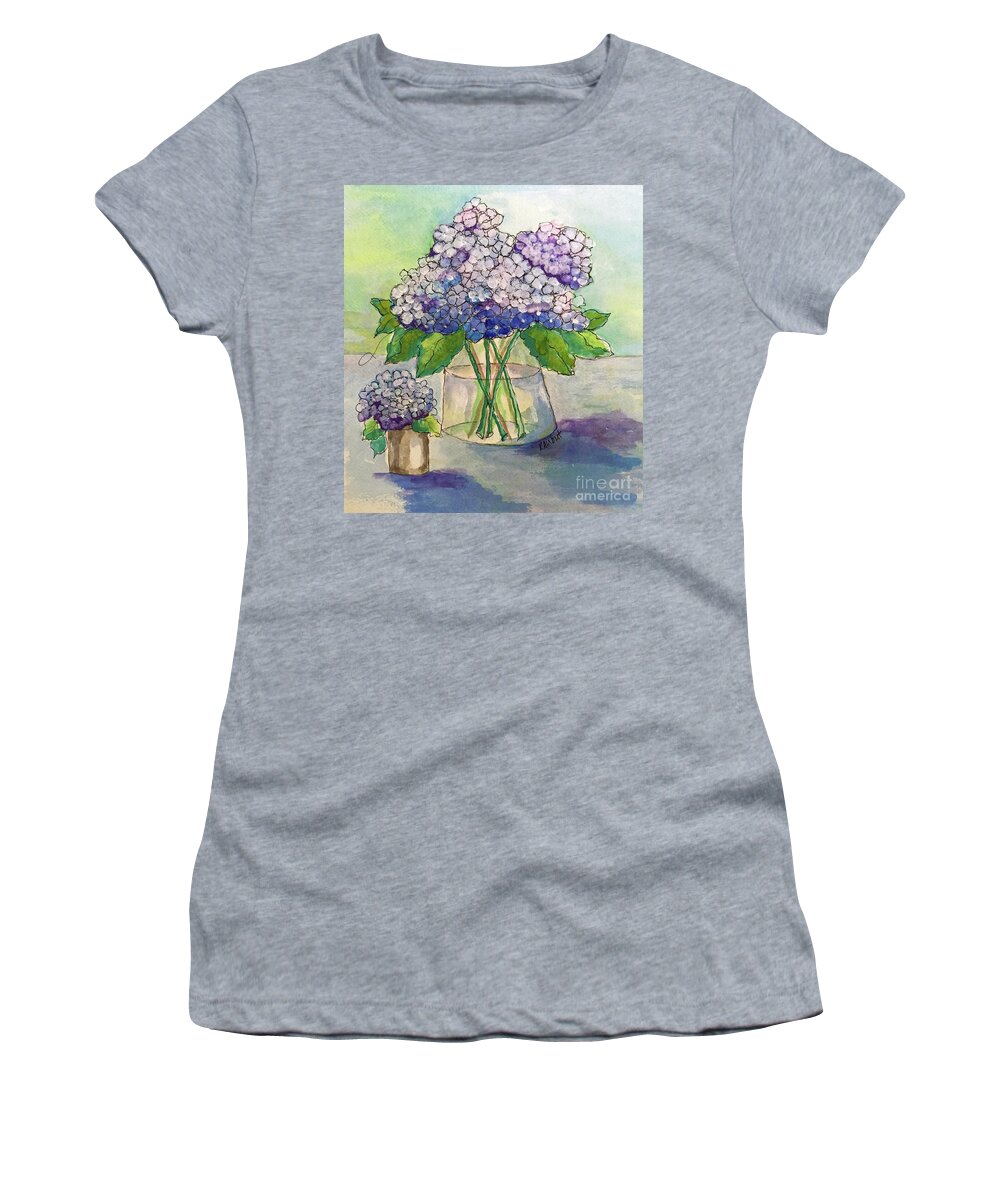 Hydrangea Women's T-Shirt featuring the painting Hydrangea #2 by Rosemary Aubut