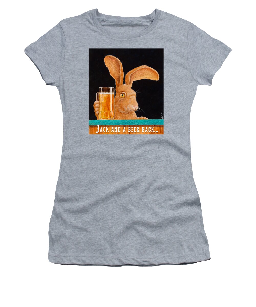 Will Bullas Women's T-Shirt featuring the painting Jack and a beer back... #1 by Will Bullas