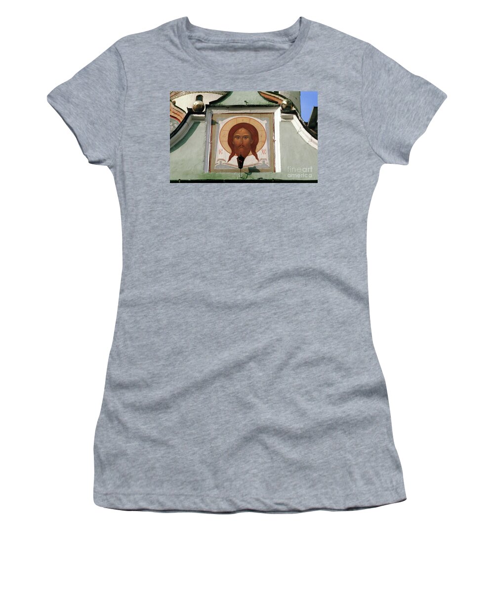 Trinity Lavra Of St. Sergius Women's T-Shirt featuring the photograph Jesus Icon Trinity Lavra of St. Sergius Monastery in Sergiev Posad #1 by Wernher Krutein