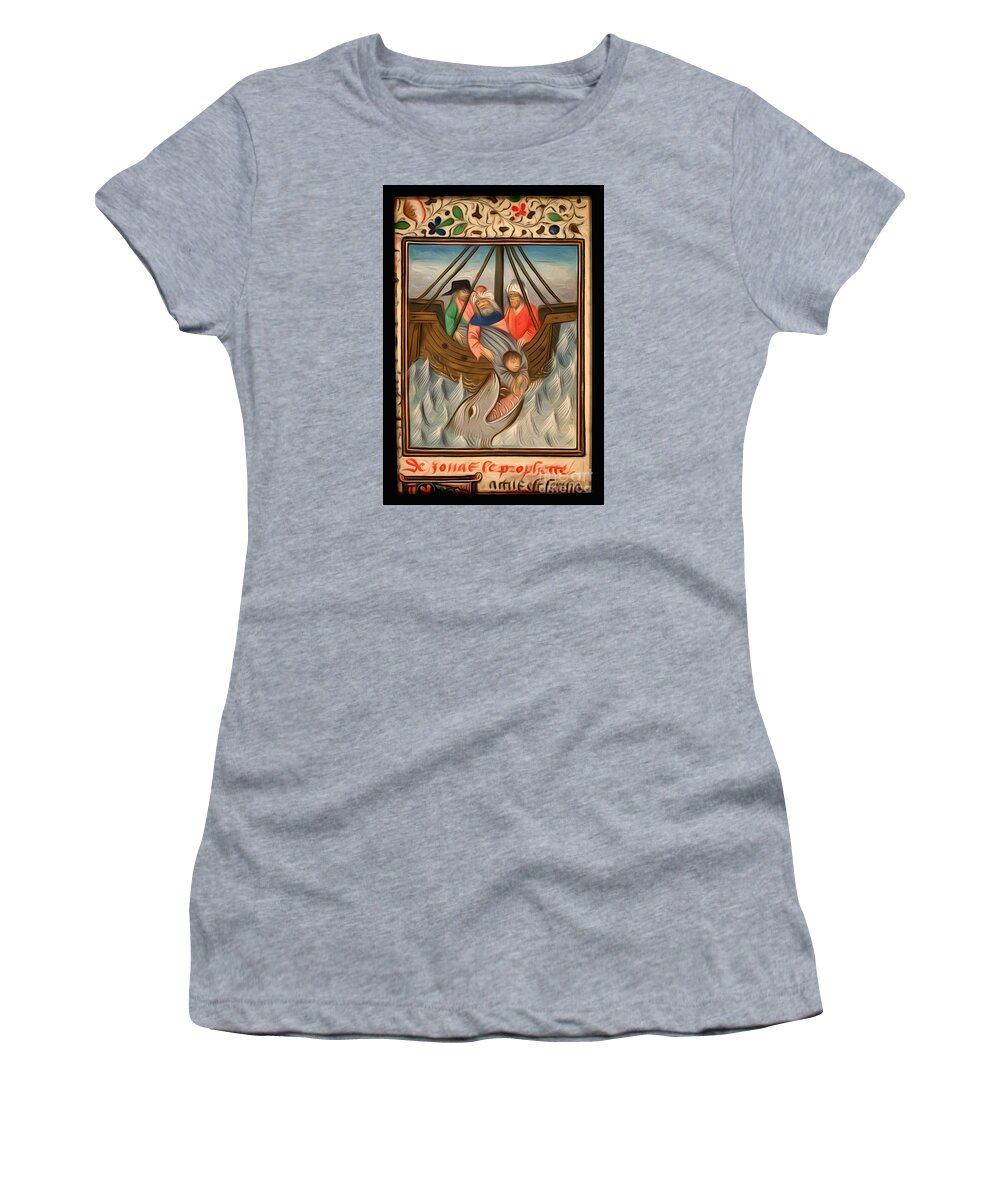 Jonah Women's T-Shirt featuring the digital art Jonah Is Thrown Into The Sea And Swallowed By The Great Fish Interpreted by Pablo Avanzini